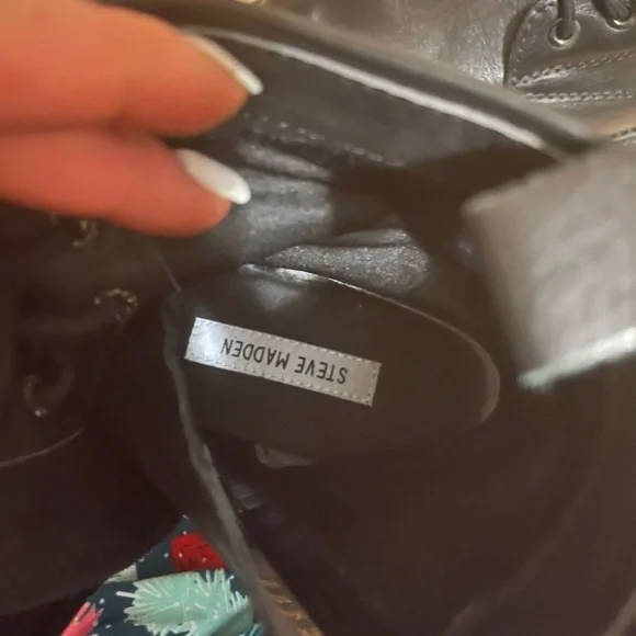 Steve Madden Black Combat Boots with zipper/lace-up with rhinestones. - Picture 9 of 15